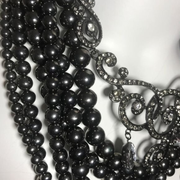 Gunmetal & Crystal Statement Necklace - Picture 3 of 6
